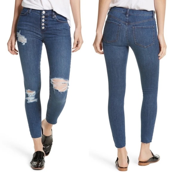Free People Reagan Destroyed Crop Skinny Jeans - Picture 1 of 11